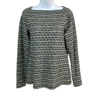 Worth New York Stripe Eyelet Boatneck Top Blouse Cotton Linen Medium Pullover